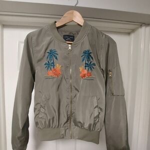 Love Tree Olive Embroidered Bomber Jacket